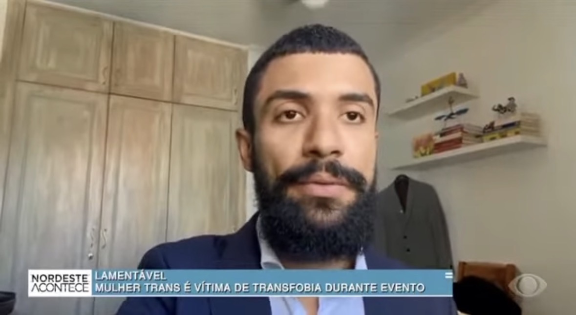 Marcus Vasconcelos em entrevista remota ao programa Nordeste Acontece sobre transfobia